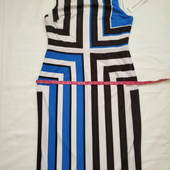 Maggy London Womens Stripe Printed Sleeveless Sheath Jersey Midi Dress Sz 10 NWT - Picture 13 of 14